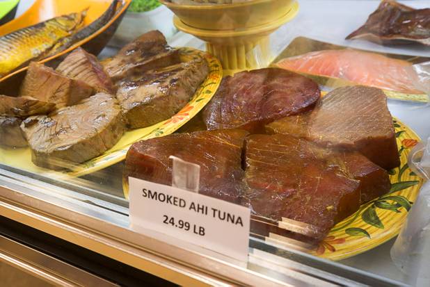 Smoked Ahi tuna is displayed at Tina's Gourmet Sausage House, 2101 S Decatur Blvd., Thursday, June 16, 2016.