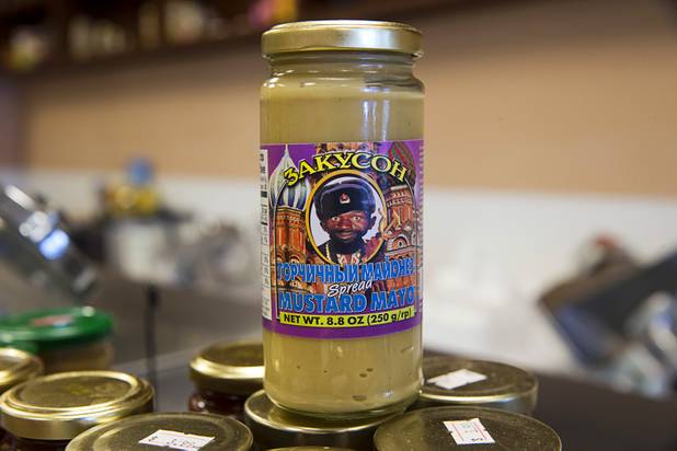 A Russian mustard and mayonnaise spread is displayed at Tina's Gourmet Sausage House, 2101 S Decatur Blvd., Thursday, June 16, 2016.