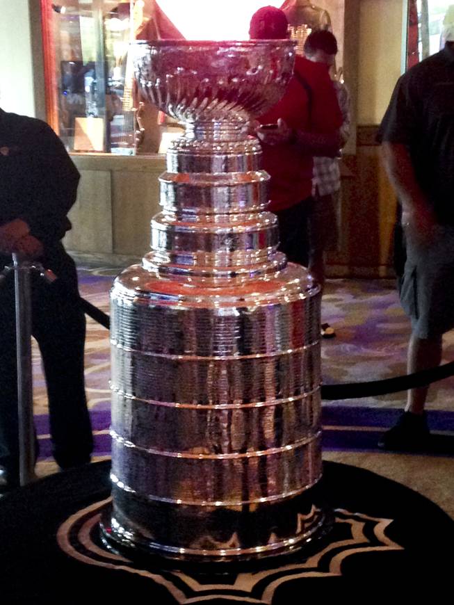 The legendary Stanley Cup is shown on display at the main entrance of the Hard Rock Hotel on Monday, June 20, 2016, in Las Vegas.