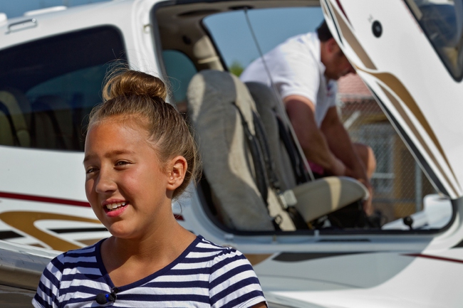 Elana Armas, 11, is a burn victim and headed out to Burn Camp with an Angel Flight provided by volunteer pilot Dr. Joey Adashek departing from the North Las Vegas Airport on Saturday, June 11, 2016. She is seen off by her parents Sheena and Omar.