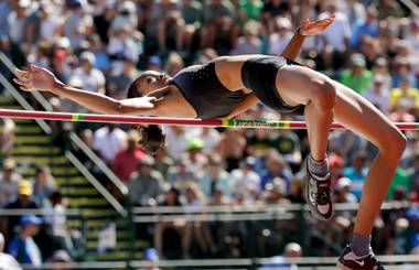 Vashti Cunningham clears the bar Sunday, July 3, 2016, during the women’s high jump final at the U.S. Olympic Track and Field Trials in Eugene Ore.