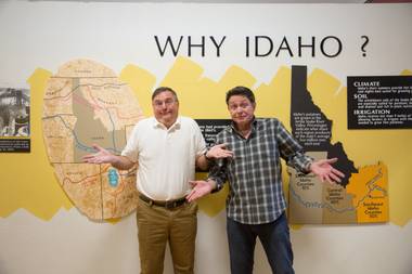 “Idaho! The Comedy Musical” writing partners Buddy Sheffield and Keith Thompson are shown in September 2015 at the Idaho Potato Museum in Blackfoot. 