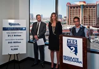John Restrepo, Amanda Connor and Sen. Pat Spearman are part of a press conference where the Coalition to Regulate Marijuana Like Alcohol (CRMLA) release an Economic & Fiscal Benefits Analysis at The Law Offices of Ashcraft & Barr on Tuesday, July 12, 2016.