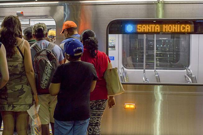 Passengers at the Expo/7th St. Metro Center Station in Los Angeles, July 7, 2016. With the excitement it generated, the Los Angles Metro Expo line, more than others, seemed to portend a potentially game-changing moment for public transportation in the area, but although the entire Expo Line is steadily gaining riders car culture is hardly disappearing. 