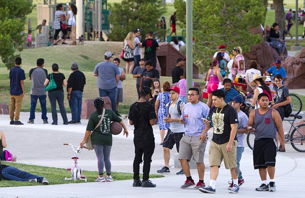 Players look for Pokemon during a Pokemon Go event at Craig Ranch Regional Park in North Las Vegas Sunday, July 17, 2016. About 1,500 people attended the event according to the Pokemon Go Las Vegas Facebook page.
