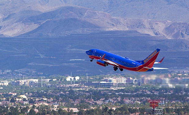 A Southwest Airlines passenger jet takes off from McCarran International Airport Tuesday, August 2, 2016.
