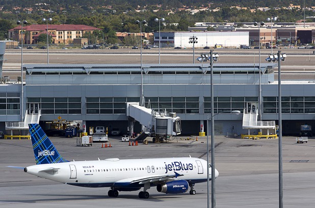 A Jet Blue passenger jet taxis to a runway at McCarran International Airport Tuesday, August 2, 2016.