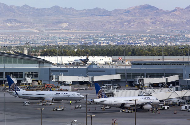 United passenger jets are shown at the D Gates at McCarran International Airport Tuesday, August 2, 2016.