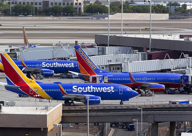 Southwest Airlines passenger jet s are shown at McCarran International Airport Tuesday, August 2, 2016.