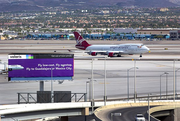 A Virgin Atlantic passenger jet taxis to a runway at McCarran International Airport Tuesday, August 2, 2016.
