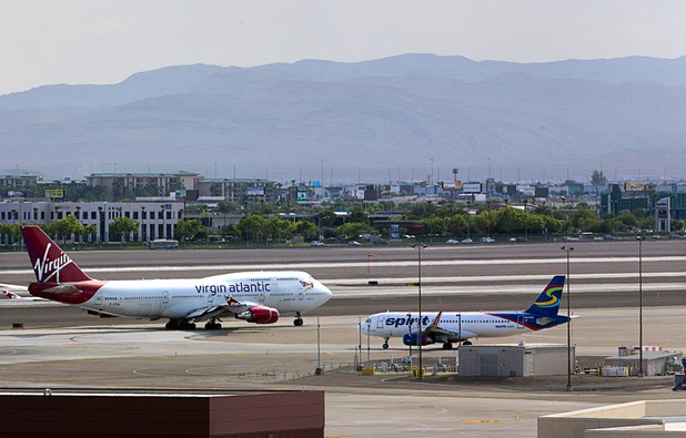 A Virgin Atlantic passenger jet taxis to a runway at McCarran International Airport Tuesday, August 2, 2016.