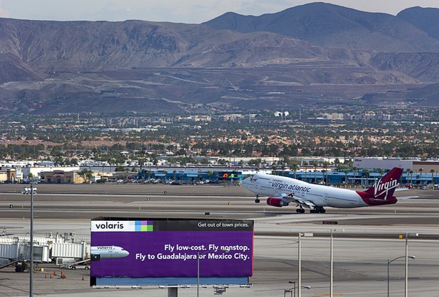 A Virgin Atlantic passenger jet takes off from McCarran International Airport Tuesday, August 2, 2016.
