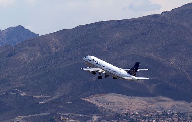 A United passenger jet takes off from McCarran International Airport Tuesday, August 2, 2016.