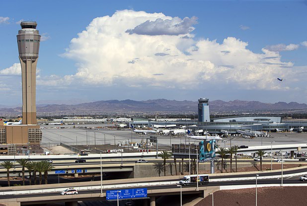 The new Federal Aviation Administration tower, left, is shown at McCarran International Airport Tuesday, August 2, 2016.