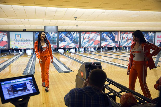 Hooters Girls warm up during a charity bowling event to support the Nevada Society for the Prevention of Cruelty to Animals (NSPCA) at the Sam's Town Bowling Center Sunday, August 7, 2016. Hooters funneling all of its advertisement money for August into helping a variety of charitable causes.