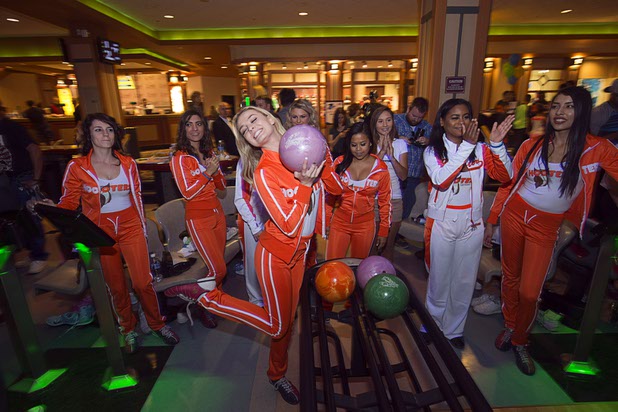 Hooters Girls at a charity bowling event to support the Nevada Society for the Prevention of Cruelty to Animals (NSPCA) at the Sam's Town Bowling Center Sunday, August 7, 2016. Hooters is funneling all of its advertisement money for August into helping a variety of charitable causes.