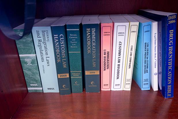 Reference books are shown on a shelf in the Federal Justice Tower, a new office building in downtown Las Vegas, Thursday, Aug. 18, 2016. The building will provide office space for multiple components of U.S. Immigration and Customs Enforcement, the U.S. Attorneys Office for the District of Nevada, the Federal Protective Service and the Department of Labors Office of the Inspector General.