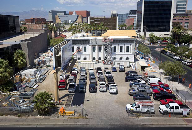 Construction on new courthouse for the Nevada Supreme Court and the Nevada Court of Appeals is viewed from the Federal Justice Tower, a new office building in downtown Las Vegas, Thursday, Aug. 18, 2016. The building will provide office space for multiple components of U.S. Immigration and Customs Enforcement, the U.S. Attorneys Office for the District of Nevada, the Federal Protective Service and the Department of Labors Office of the Inspector General.