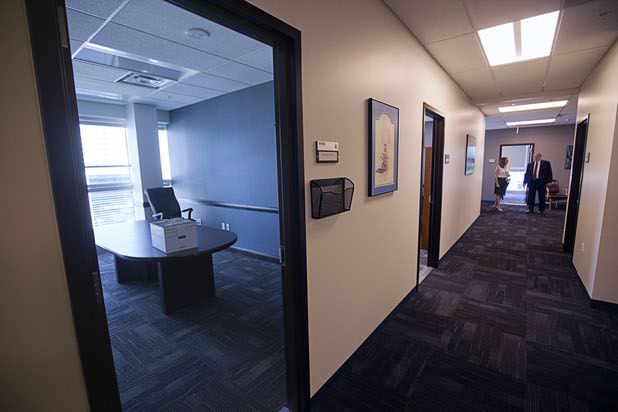 A view of office space in the U.S. Attorney's Office, District of Nevada, in the Federal Justice Tower, a new office building in downtown Las Vegas, Thursday, Aug. 18, 2016. The building will provide office space for multiple components of U.S. Immigration and Customs Enforcement, the U.S. Attorneys Office for the District of Nevada, the Federal Protective Service and the Department of Labors Office of the Inspector General.
