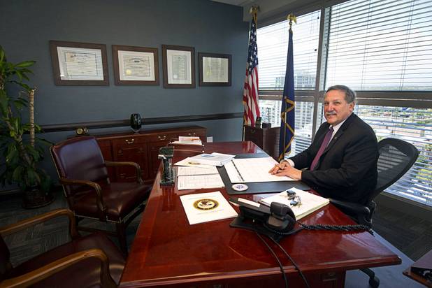 Daniel Bogden, U.S. Attorney for the District of Nevada, poses at his desk in the Federal Justice Tower, a new office building in downtown Las Vegas, Thursday, Aug. 18, 2016. The building will provide office space for multiple components of U.S. Immigration and Customs Enforcement, the U.S. Attorneys Office for the District of Nevada, the Federal Protective Service and the Department of Labors Office of the Inspector General.