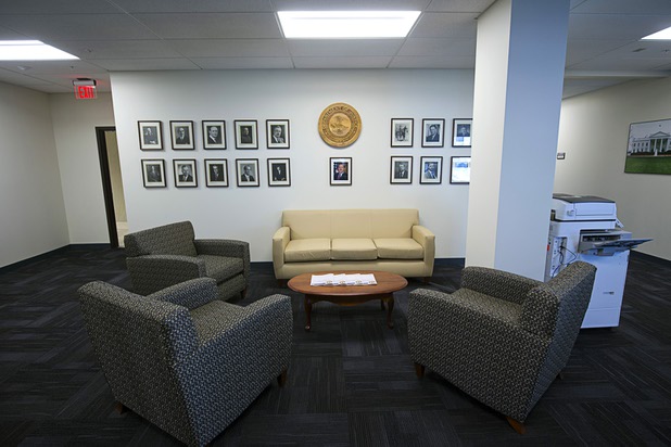 A lobby area is shown in the U.S. Attorney Office for the District of Nevada in the Federal Justice Tower, a new office building in downtown Las Vegas, Thursday, Aug. 18, 2016. The building will provide office space for multiple components of U.S. Immigration and Customs Enforcement, the U.S. Attorneys Office for the District of Nevada, the Federal Protective Service and the Department of Labors Office of the Inspector General.