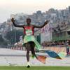 Kenya's Eliud Kipchoge crosses the finish line Sunday, Aug. 21, 2016, to win the men's marathon at the 2016 Summer Olympics in Rio de Janeiro.
