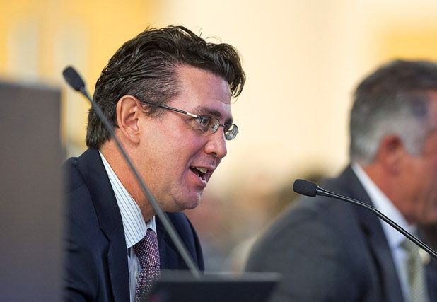Jeremy Aguero, a principal analyst with Applied Analysis, responds to a question during a Southern Nevada Tourism Infrastructure Committee meeting at UNLV Thursday, Aug. 25, 2016.