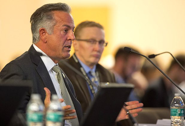 Sheriff Joe Lombardo responds to a question during a Southern Nevada Tourism Infrastructure Committee meeting at UNLV Thursday, Aug. 25, 2016.