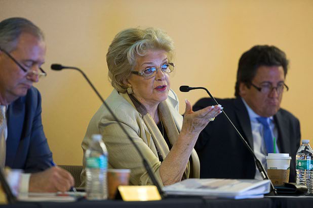 Las Vegas Mayor Carolyn Goodman asks a question during a Southern Nevada Tourism Infrastructure Committee meeting at UNLV Thursday, Aug. 25, 2016.