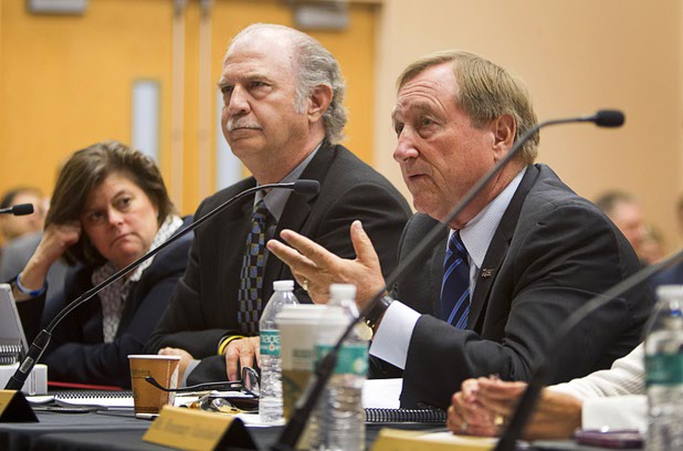 Rossi Ralenkotter, right, president/CEO of the Las Vegas Convention and Visitors Authority (LVCVA), responds to a question during a Southern Nevada Tourism Infrastructure Committee meeting at UNLV Thursday, Aug. 25, 2016. Listen at left are Betsy Fretwell, Las Vegas city manager, and Guy Hobbs, managing director of Hobbs, Ong & Associates.