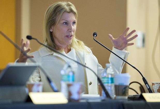 Kim Sinatra, executive vice president, general counsel and secretary for Wynn Resorts, speaks during a Southern Nevada Tourism Infrastructure Committee meeting at UNLV Thursday, Aug. 25, 2016.