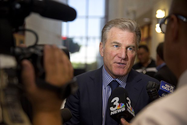 Rob Goldstein, president/COO of Las Vegas Sands, talks to reporters after a presentation at the Southern Nevada Tourism Infrastructure Committee meeting at UNLV Thursday, Aug. 25, 2016.