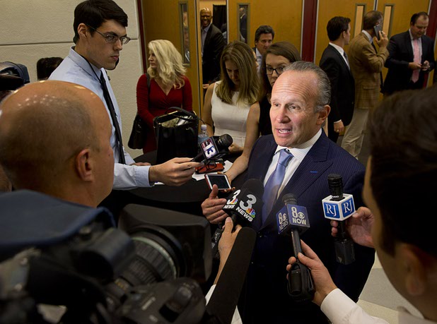 Andy Abboud, senior vice president of Government Relations and Community Development for the Venetian and the Las Vegas Sands, talks with reporters after a presentation at the Southern Nevada Tourism Infrastructure Committee meeting at UNLV Thursday, Aug. 25, 2016.