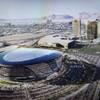 An artist's illustration of a stadium on Russell Road and Las Vegas Boulevard is displayed on a monitor during a Southern Nevada Tourism Infrastructure Committee meeting at UNLV Thursday, Aug. 25, 2016. 