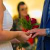Bride Angelica Jannson and groom Jan Siarov exchange rings during their wedding at the Graceland Chapel on Thursday, August 25, 2016. The couple is from Gothenburg, Sweden, wanting an Elvis wedding performed by long-time impersonator Brendan Paul.