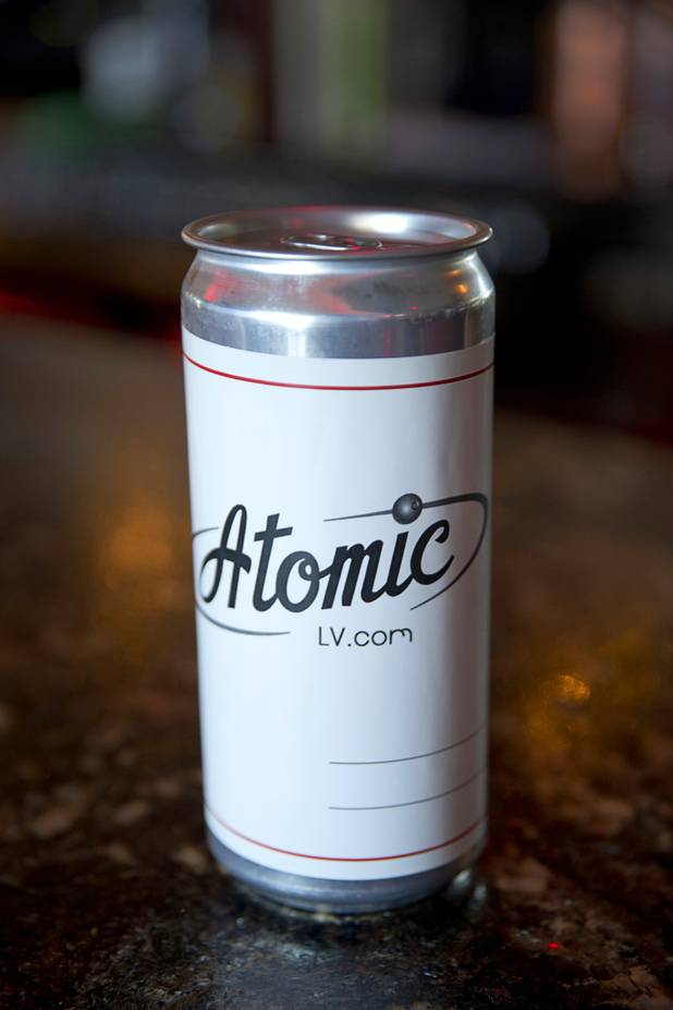 An Atomic-themed beer "crowler" at Atomic Liquors, 917 Fremont St., in downtown Las Vegas Sunday, Aug. 28, 2016.