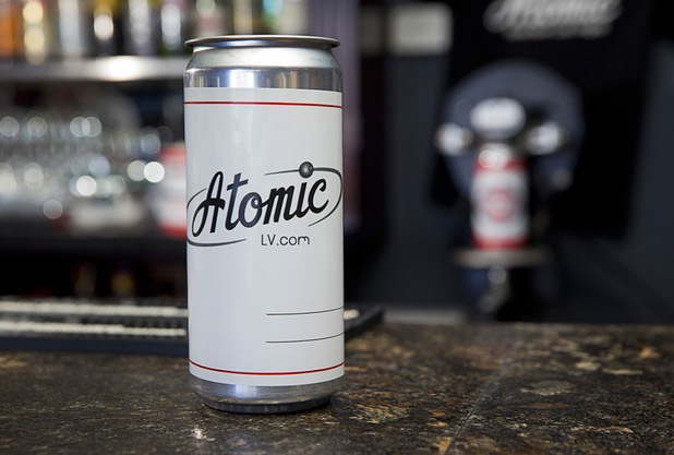 An Atomic-themed beer "crowler" at Atomic Liquors, 917 Fremont St., in downtown Las Vegas Sunday, Aug. 28, 2016.
