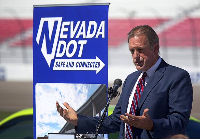 North Las Vegas Mayor John Lee speaks during a Nevada Department of Transportation (NDOT) news conference at the Las Vegas Motor Speedway Monday, Sept. 19, 2016. NDOT announced the groundbreaking of a $33.8 million widening of I-15 between Craig Road and the Speedway.