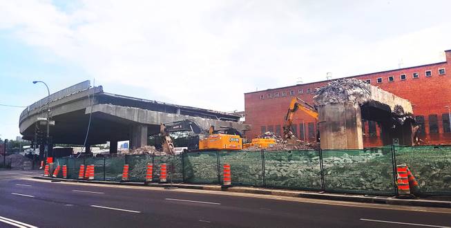 Bonaventure Expressway in Montreal, Quebec, Canada being demolished August 20, 2016. 