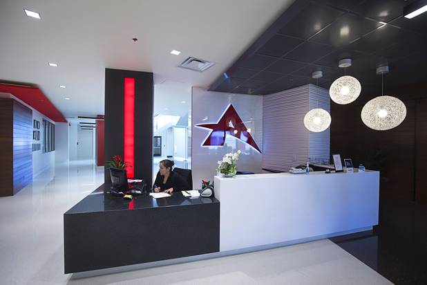 A view of the front reception desk in the new 291,000 sq. ft. headquarters of Ainsworth North America near I-215 and Jones Boulevard Thursday Sept. 22, 2016. Ainsworth North America is the U.S. division of Australian slot manufacturer Ainsworth Game Technology.