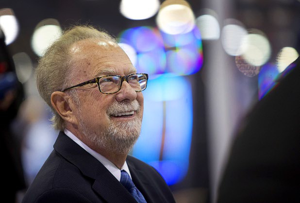 Mark Yoseloff, executive director of the Center for Gaming Innovation at UNLV, listens as he is introduced at the Innovation Lab booth during the Global Gaming Expo (G2E) convention at the Sands Expo and Convention Center Wednesday, Sept. 28, 2016.