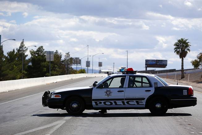 A Metro Police vehicle blocks an off-ramp after a fatal accident on U.S. 95 northbound near the Boulder Highway exit Thursday, Sept. 29, 2016. 