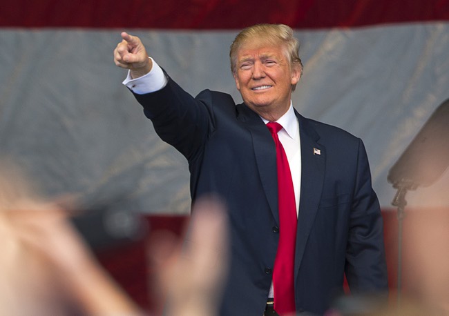 Republican presidential nominee Donald Trump arrives for a rally at the Henderson Pavilion in Henderson Wednesday, Oct. 5, 2016.