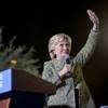 Democratic U.S. presidential nominee Hillary Clinton waves during a campaign rally at the Smith Center for the Performing Arts in Las Vegas  Wednesday, Oct. 12, 2016.