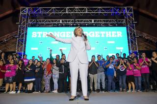 Democratic presidential nominee Hillary Clinton makes an unscheduled stop at a debate watch party and concert at Craig Ranch Regional Park following her debate with Republican nominee Donald Trump Wednesday, Oct. 19, 2016.
