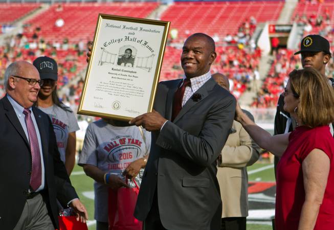 Randall Cunningham awarded College Hall of Fame during UNLV versus Colorado State at Sam Boyd Stadium on Saturday, Oct. 22, 2016.
