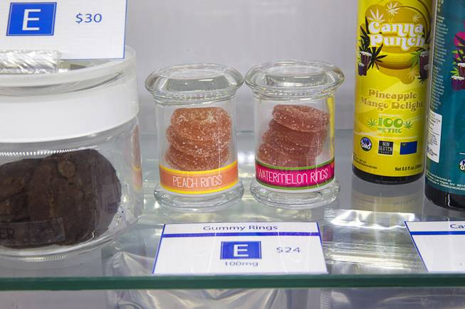 Edible products are displayed at the Essence medical marijuana dispensary in Henderson Monday, Oct. 24, 2016. The company has three locations in the Las Vegas Valley including one on the Las Vegas Strip.