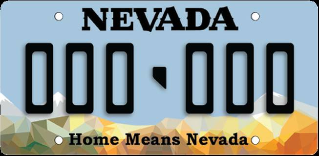 This Department of Motor Vehicles photo shows the new "Home Means Nevada" license plate.