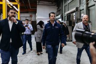Donald Trump Jr. arrives at a rally at Ahern Manufacturing in Las Vegas, Nev. on Nov. 3, 2016.