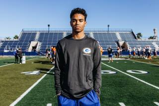 Malik Hausman attends a football practice at Bishop Gorman High School on Nov. 2, 2016. Hausman, a senior defensive back, is missing the entire season after being in an accident while on a recruiting trip to the University of Arizona.